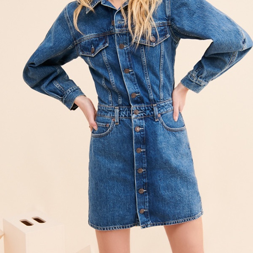 Agolde Blue Denim Button-Front Mini Dress